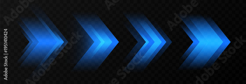Set of glowing blue arrows PNG. Dynamic glowing arrows showing speed and motion. Neon arrows PNG.