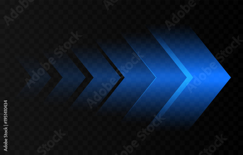 Glowing blue arrows PNG. Dynamic glowing arrows showing speed and motion. Neon arrows PNG.