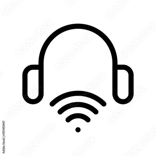 Wireless Headphones Symbol Transmitting Audio Signal Waves