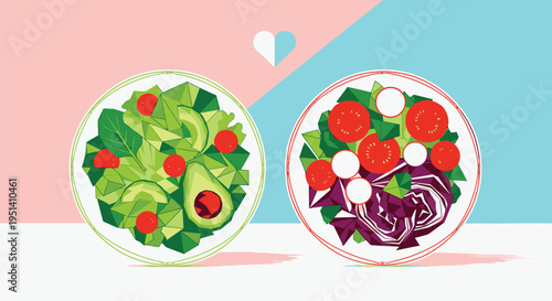 Healthy Salad Bowls with Fresh Vegetables.