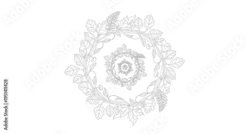 Floral Wreath Mandala Design, Botanical Outline Art, Elegant Nature Frame