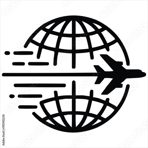 Air cargo logo featuring an airplane in flight around the globe with speed lines, representing global delivery.