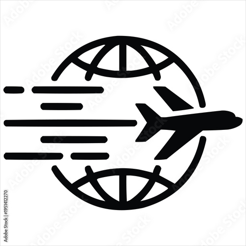 Air logistics logo with a plane circling the globe, indicating fast international cargo and delivery services.