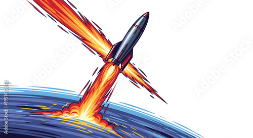 Rocket Launching into Space with Flames.