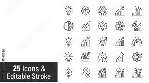Innovation rise vector graphic illustration with 25 editable icons