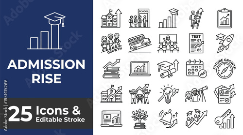 Educational icons for growth, learning, and academic success in vector graphic design