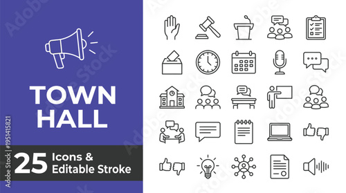 Town hall meeting icons and graphics for presentations and design