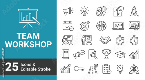 Team workshop icons and editable stroke vector graphic design elements