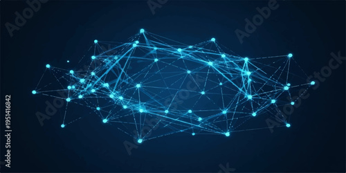 Abstract blue background with glowing stars and digital lines creates a futuristic technology network design featuring light energy and science illustration in a vector space art style