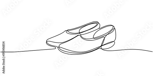 One line drawing Sandals vector. Slippers single line vector linear icon. Footwear outline line design. Vietnamese shoes Vector illustration.
