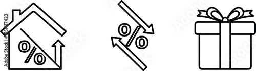 Real estate interest rates fluctuation and special offers concept line icons set for financial services