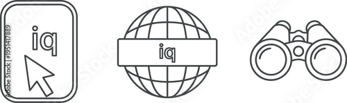 Line art icons representing intelligence quotient, global search and discovery, and visual exploration