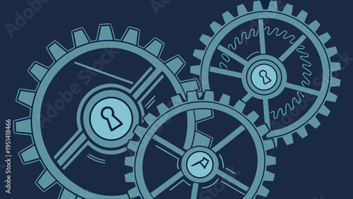 A vector graphic illustration of three interlocking gears with keys, symbolizing mechanical advantage and problem solving