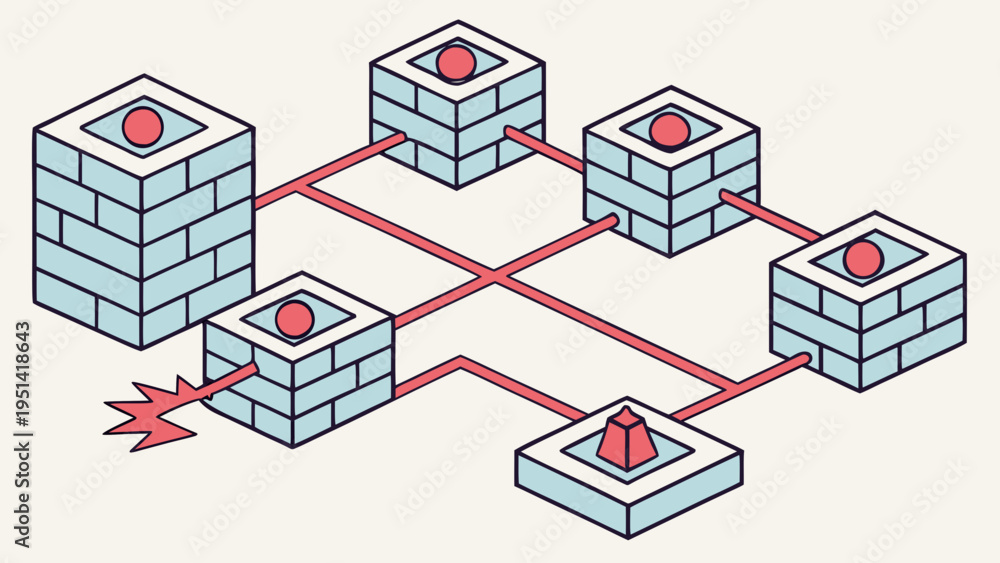 Fototapeta premium A vector graphic illustration of a network connection diagram with blocks and lines