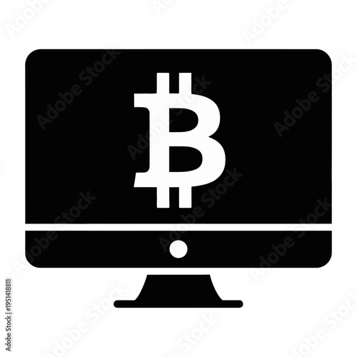 Vector of a computer screen displaying the bitcoin cryptocurrency logo