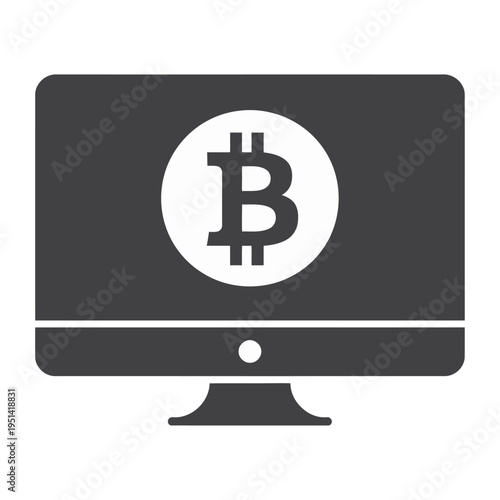 Vector of a computer screen displaying the bitcoin logo