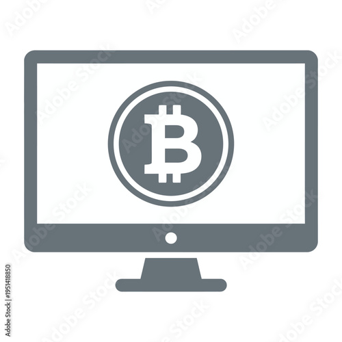 Vector computer monitor displaying a bitcoin cryptocurrency logo on the screen