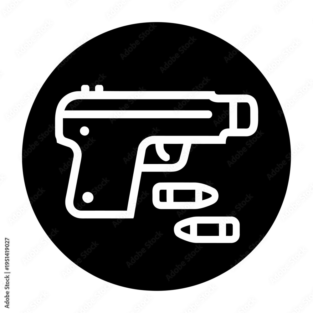 Fototapeta premium Vector featuring a handgun with two bullets inside a circle.