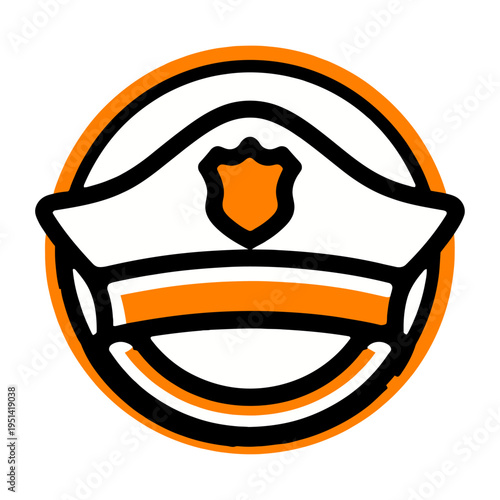 Vector of a police officer's hat with badge inside a circular frame