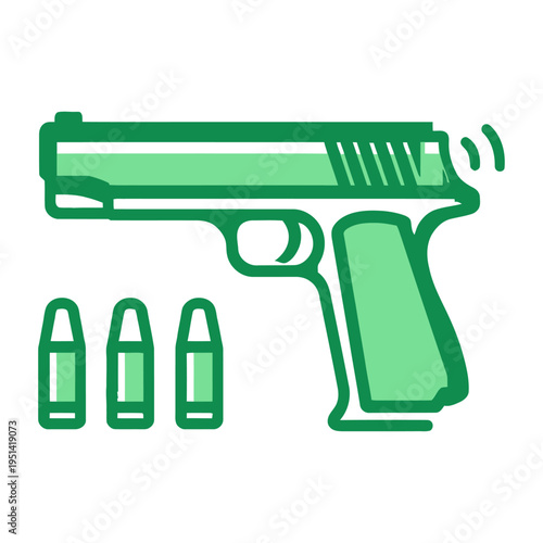 Green vector of a handgun with three bullets