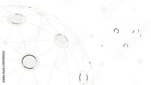 A minimalist vector graphic illustration of a network globe with connected nodes and lines on a white background