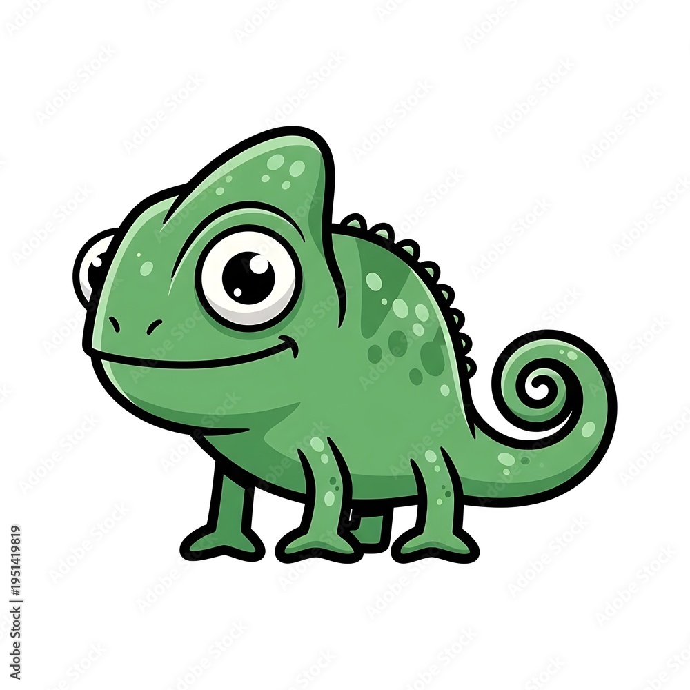 Fototapeta premium Smiling cartoon green chameleon character.
