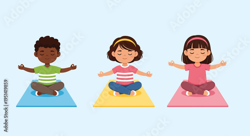Children Practicing Yoga on Colorful Mats in Studio