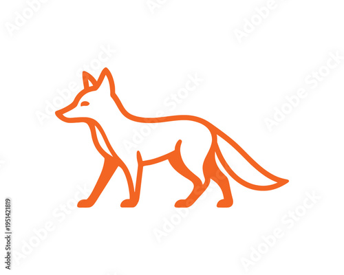Fox orange outline walking silhouette minimalist animal vector icon