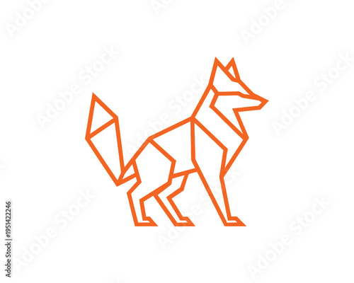 Fox geometric standing silhouette minimalist origami orange outline vector icon