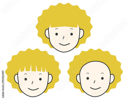 シンプルなパーマヘアーの女の子のセット　金髪