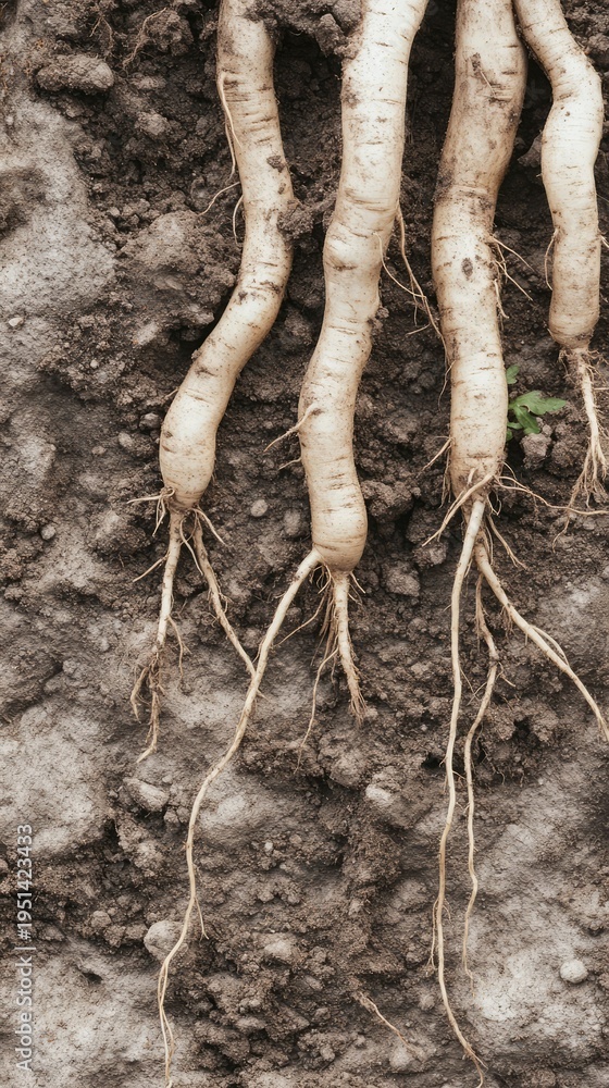 Fototapeta premium Organic Root Vegetables Pattern with Natural Earth Texture