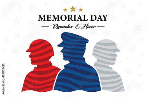 Memorial Day Tribute with Soldier Silhouettes and American Flag Colors Vector Illustration for Patriotic Remembrance Design editable scalable graphic symbol veteran honor military