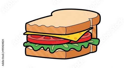 Colorful cartoon sandwich with cheese.