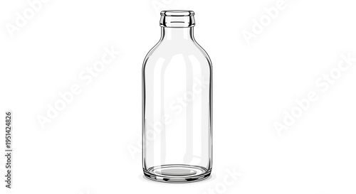 A clear glass bottle with a narrow neck and a metal cap, isolated on a white background.