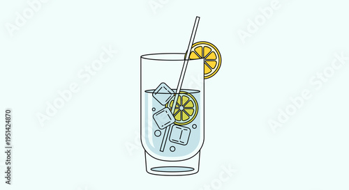 A refreshing glass of iced lemon water with a straw, perfect for a hot day, presented as a clean vector illustration.