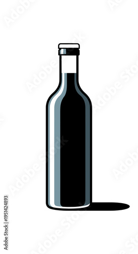 A sleek, dark glass bottle filled with a rich, dark liquid, casting a subtle shadow on a white background.