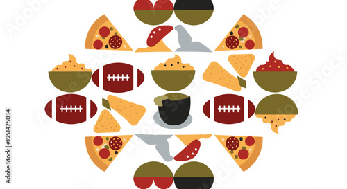 Football Party Food and Snacks Illustration.