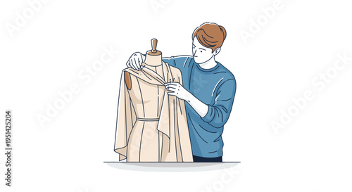 Man Adjusting Clothing on Mannequin.