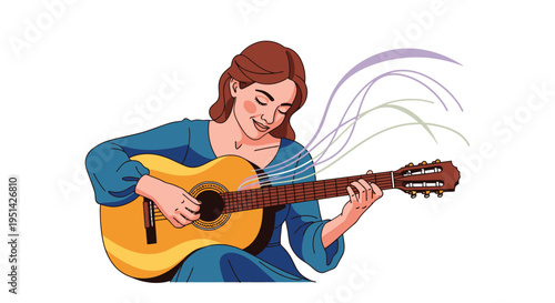 Woman Playing Acoustic Guitar Illustration.