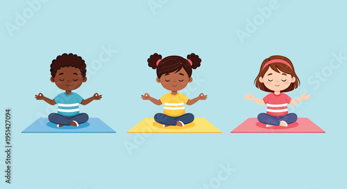 Children Meditating on Colorful Mats in Studio