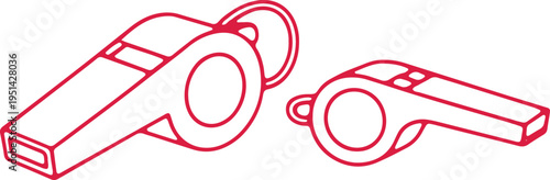 Two different types of sports whistles illustrated in red outline