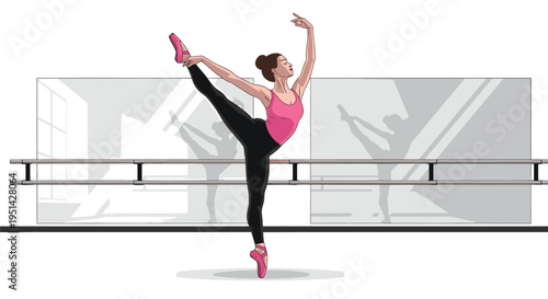 Ballerina Dancing in Studio with Mirrors.