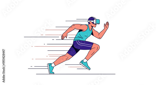 Man running with virtual reality headset, motion blur effect, futuristic technology, digital sport, metaverse concept