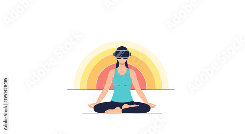 Woman meditating in virtual reality, finding peace and mindfulness in a digital world. Exploring wellness and relaxation through technology.