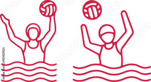 Water volleyball players in action with a beach ball and water polo ball