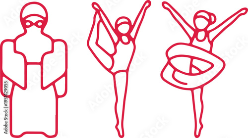 Evolution of dance attire from traditional to ballet form in three iconic poses