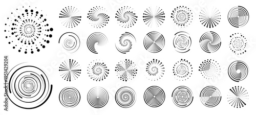 Abstract PNG circle with halftone dots and spiral texture. Rotating frames convey dynamic motion. Great for sci-fi, web, or digital art projects.