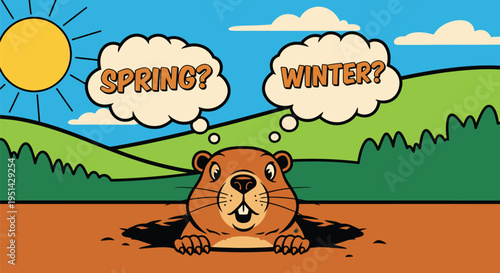 Confused Groundhog Emerging from Burrow on Sunny Day.