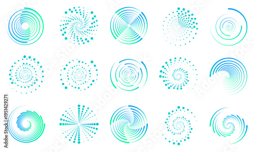 PNG abstract spiral with halftone dots and glowing gradient. Circular rotation conveys depth and motion. Great for digital, tech, or sci-fi projects.