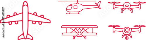 Collection of various types of flying machines and aircraft designs